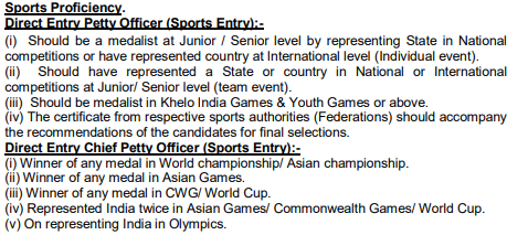 Indian Navy Sports Quota Eligibility 2025